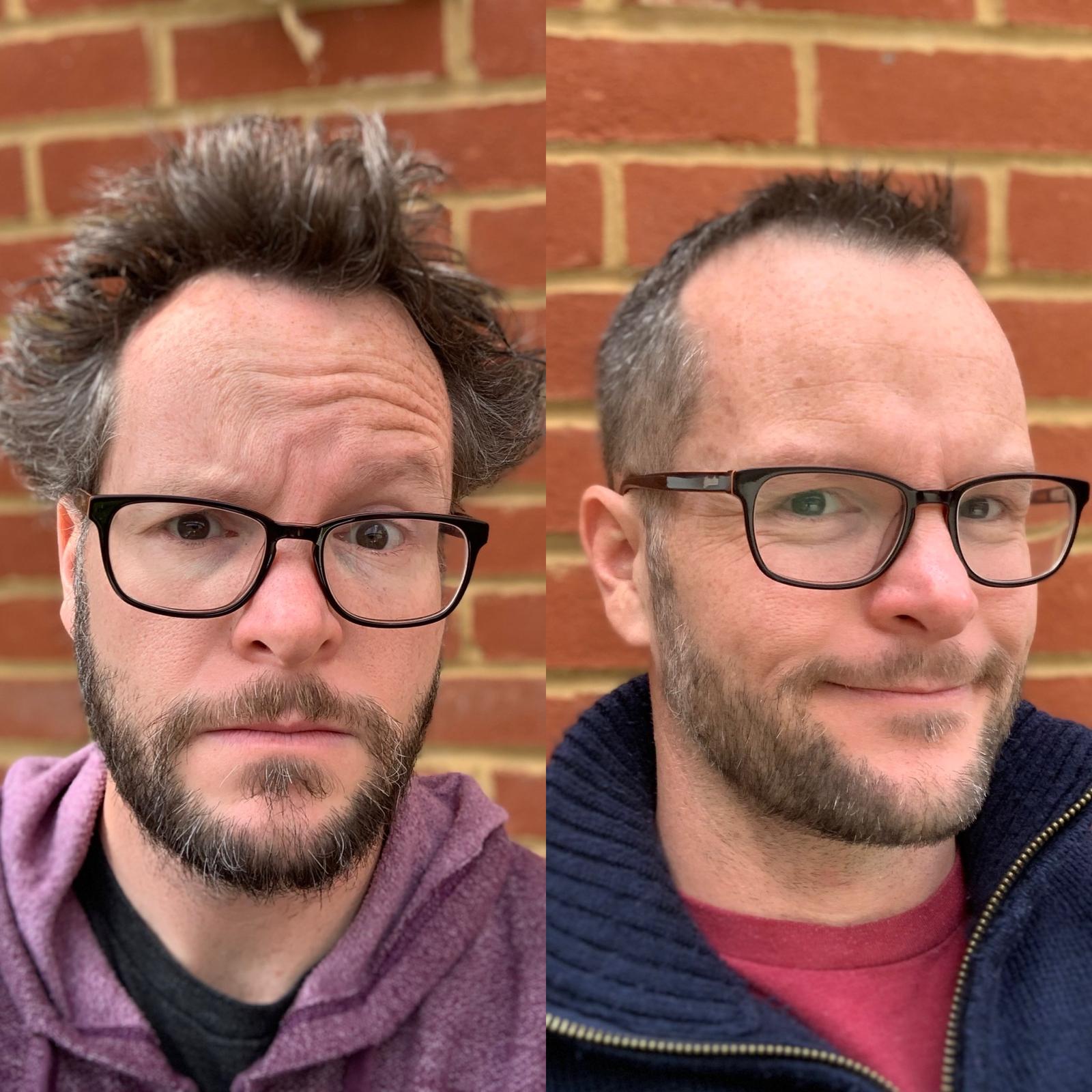 WhatsApp Image 2025-11-07 at 16.16.16 Before and after haircut showing transformation, illustrating the quote “Never ask a barber if you need a haircut” about incentives and trust.