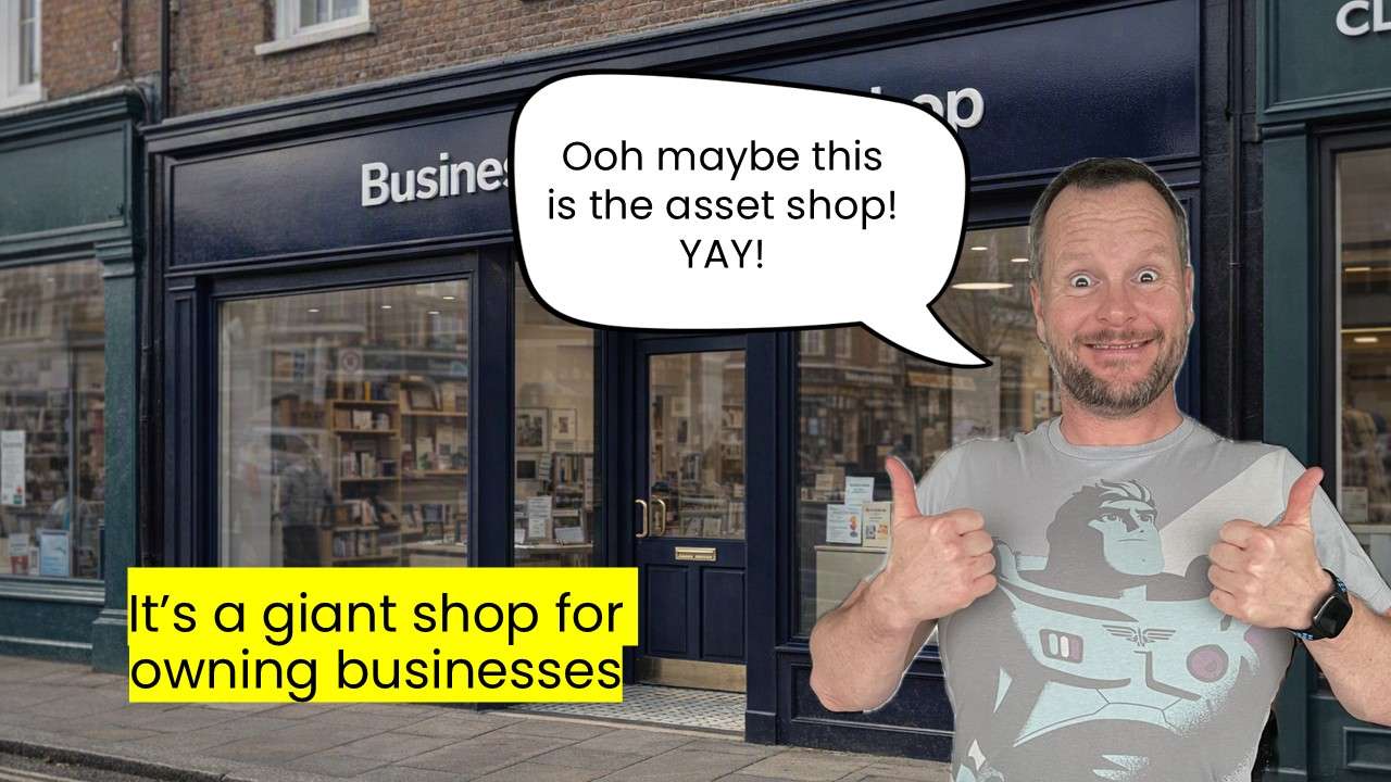 Rebel Finance School slide explaining that the stock market is a giant shop for owning businesses